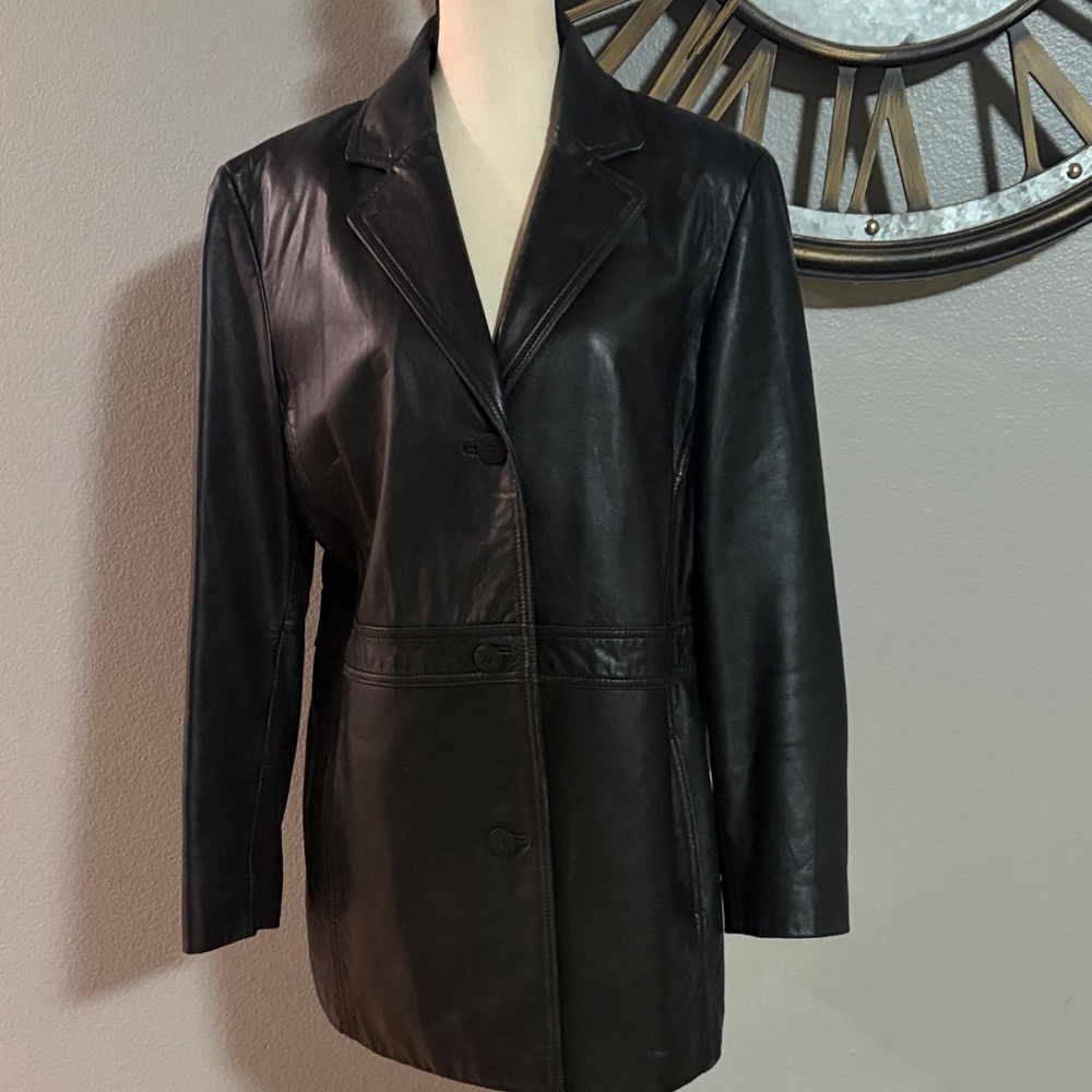 NINE WEST Black Leather Women's Jacket